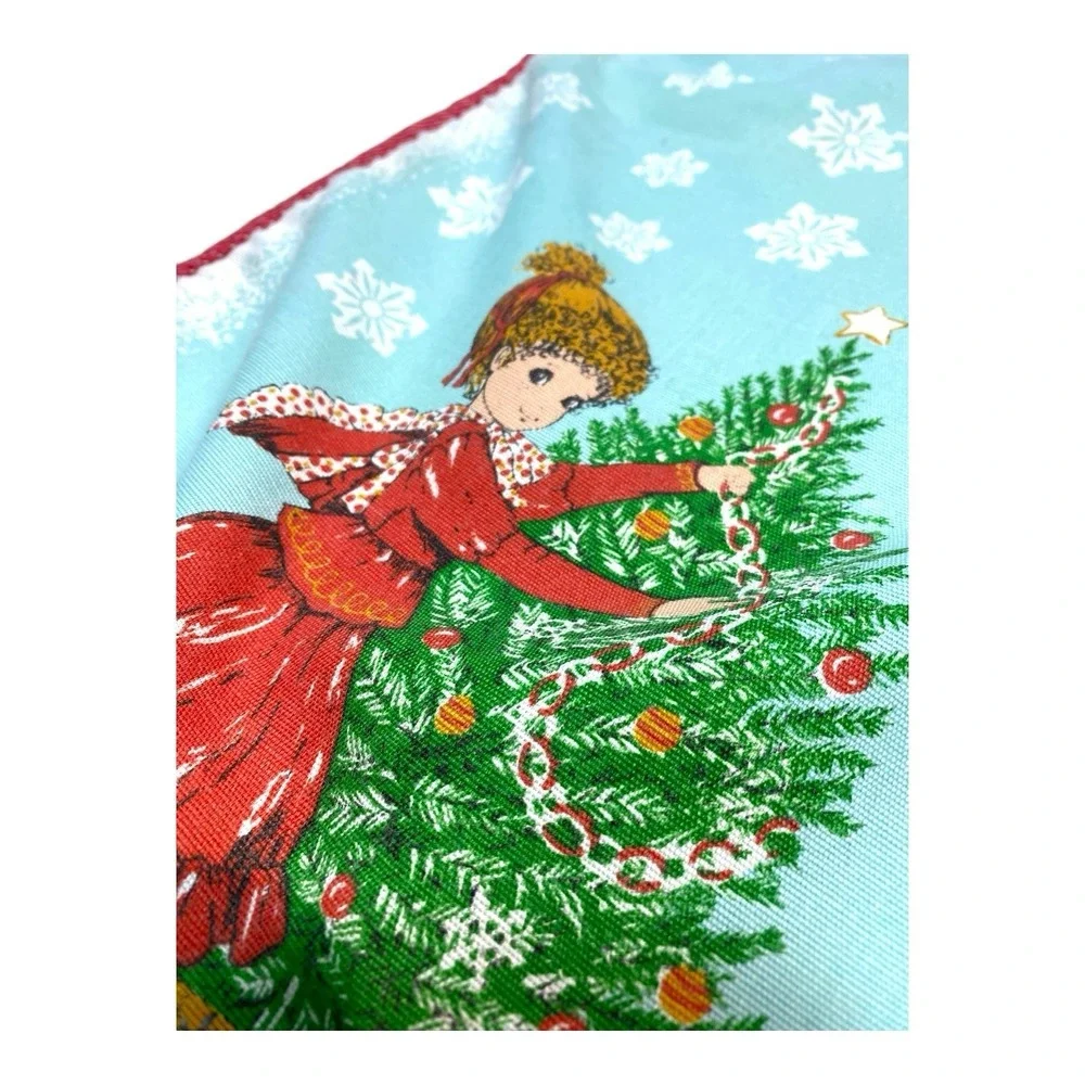 VTG 80s Christmas Table‎ Runner Snowman Girl Sunny Bunch Holiday Decor RETRO